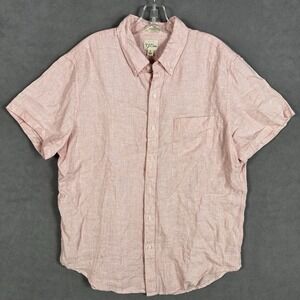 J Crew Irish Linen Shirt Adult Large Pink Button Up Short Sleeve‎ Men's
